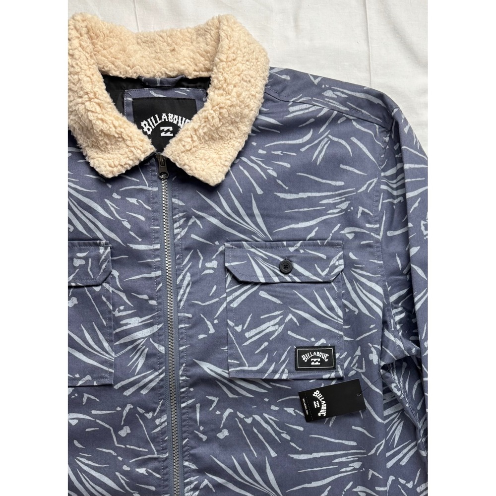 Billabong Xander Shirt Jacket Mens XL Blue Grey Leaf Print Sherpa Collar NWT - Picture 2 of 15